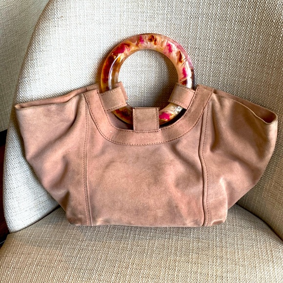 Suede Anthropologie pale pink purse - Picture 1 of 12